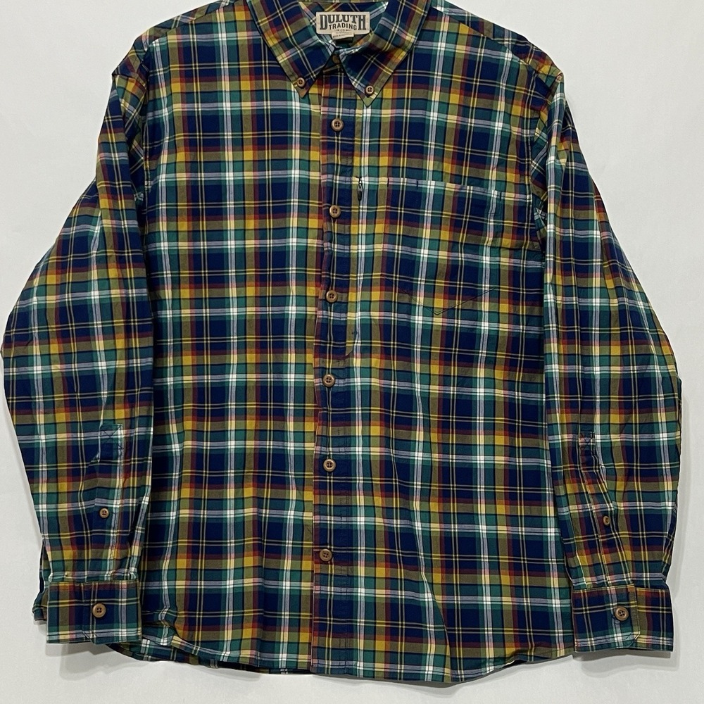 Duluth Trading Vertical Zip Pocket Button Collar Plaid Shirt Multicolor Men XL